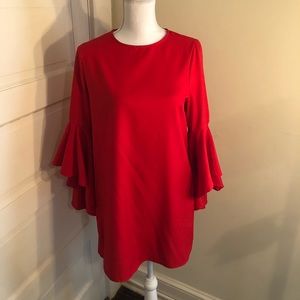 Fire engine red bell sleeve dress
